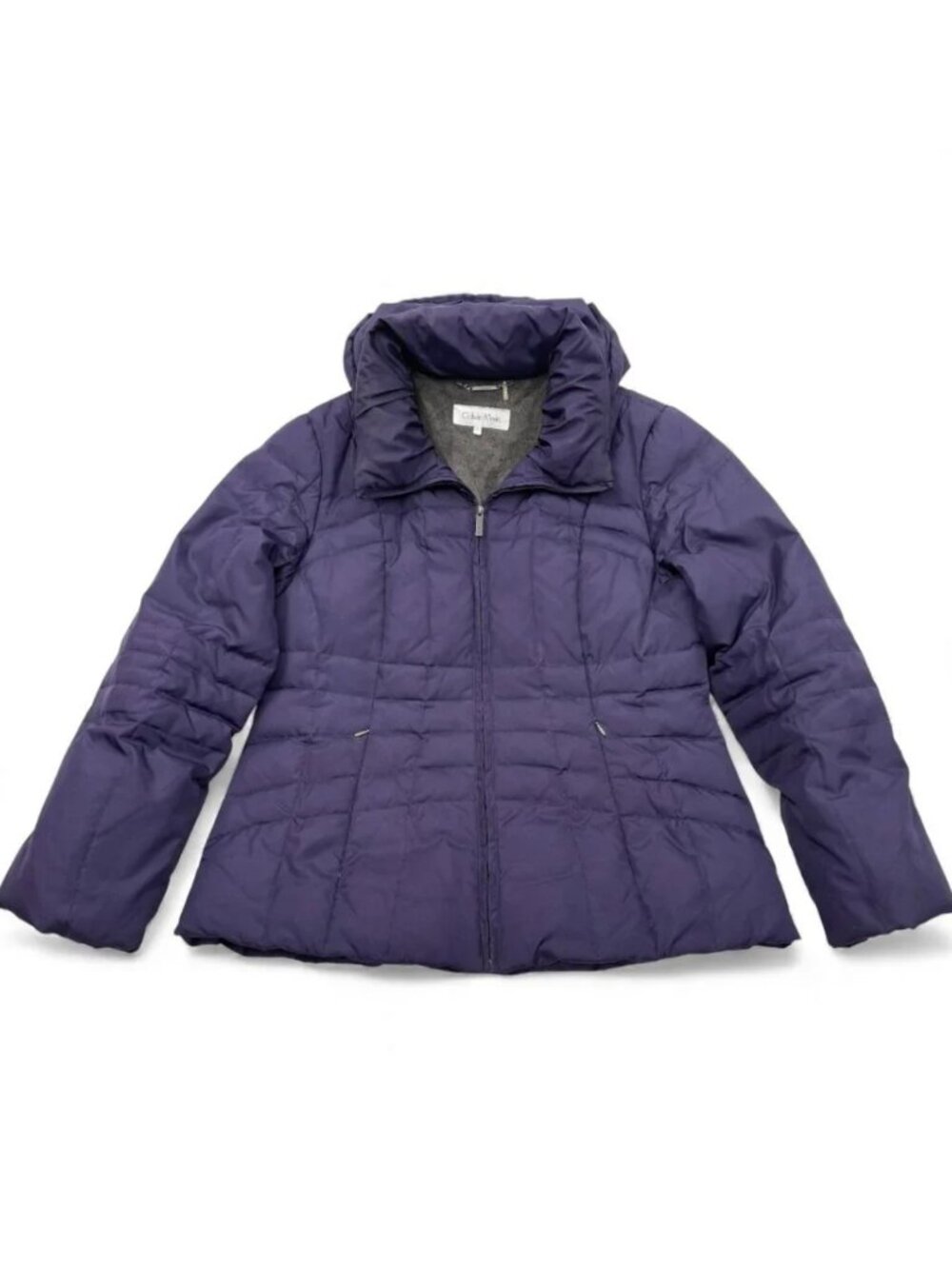 Calvin Klein Down Puffer Hooded Jacket Coat Women's Large Purple Removable Hood